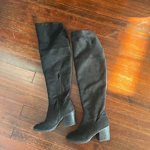 Over the knee black heeled boots